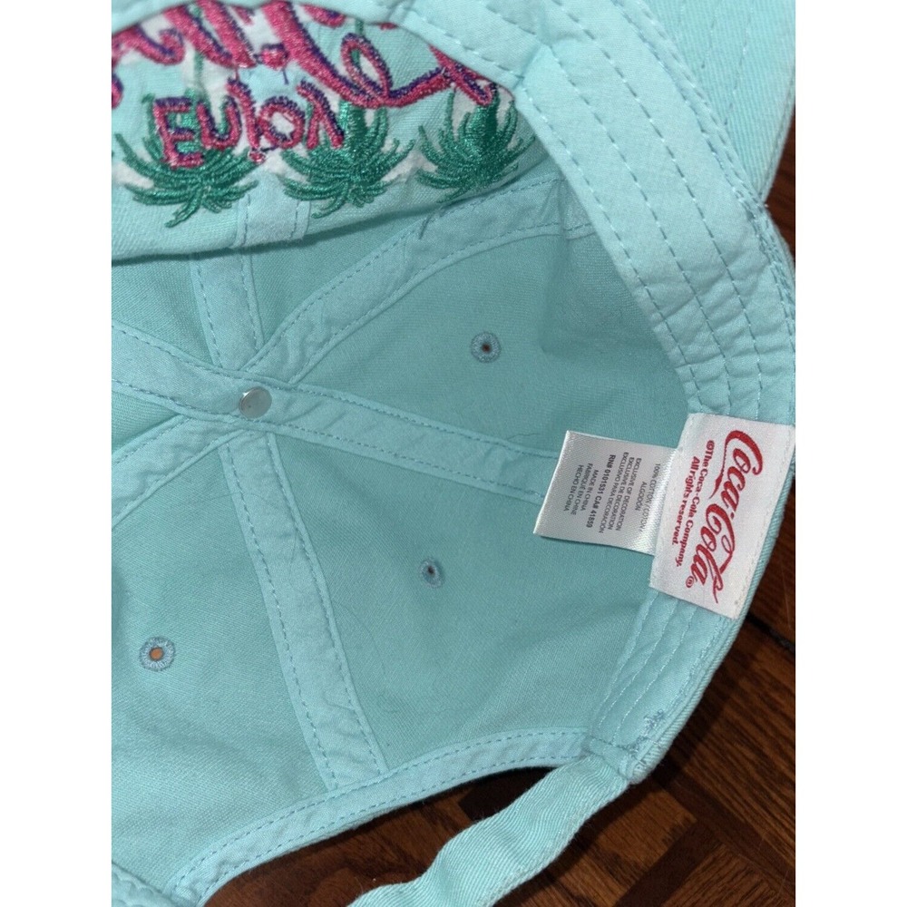 Enjoy Coca Cola Baseball Cap Light Blue Pink Palm Trees Unisex OS Hat Adjustable - Picture 7 of 7